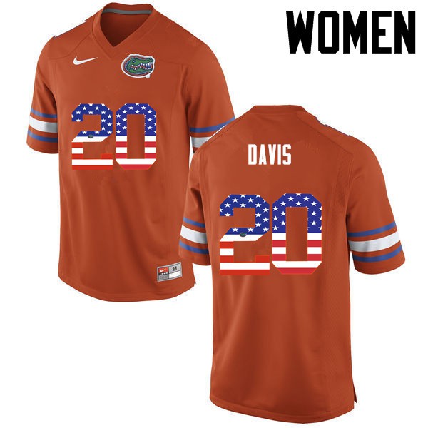 Florida Gators Women #20 Malik Davis College Football USA Flag Fashion Orange